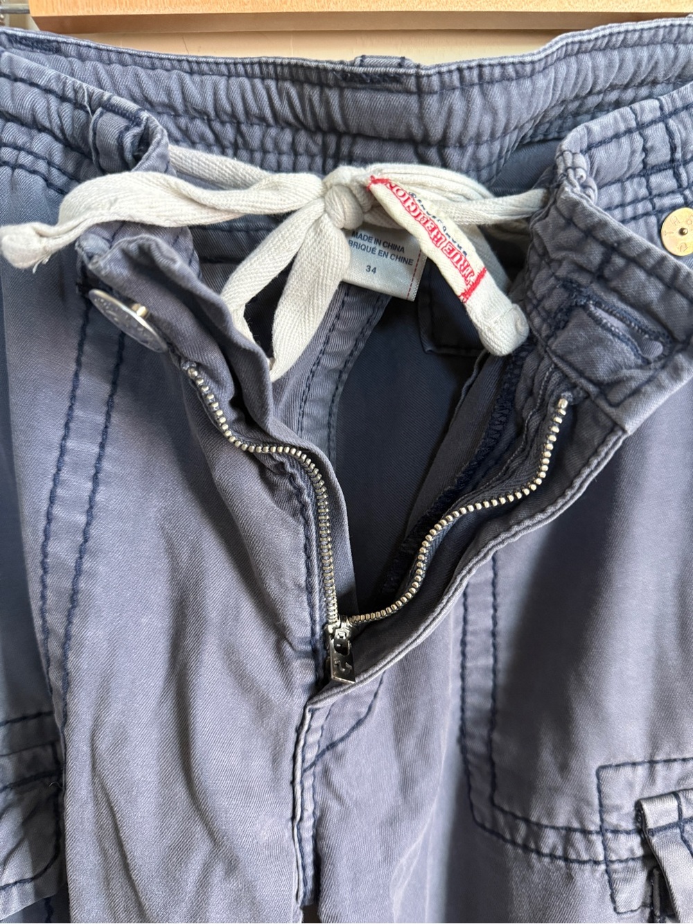 True Religion Y2K Vintage Men's Cargo Pants Slate Blue Flap Pocket 34 Wide Leg - Picture 7 of 14